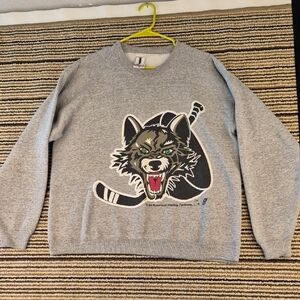CHICAGO WOLVES AHL Hockey Grey Logo USA Mens‎ Large Crewneck Sweater 90s VTG
